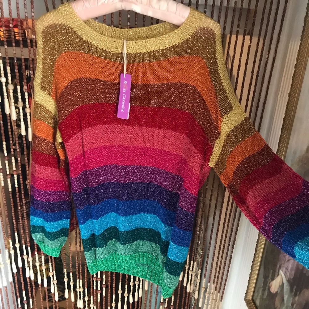 Rose Carmine Rainbow Pullover Sweater💕🌈🧚‍♂️✨